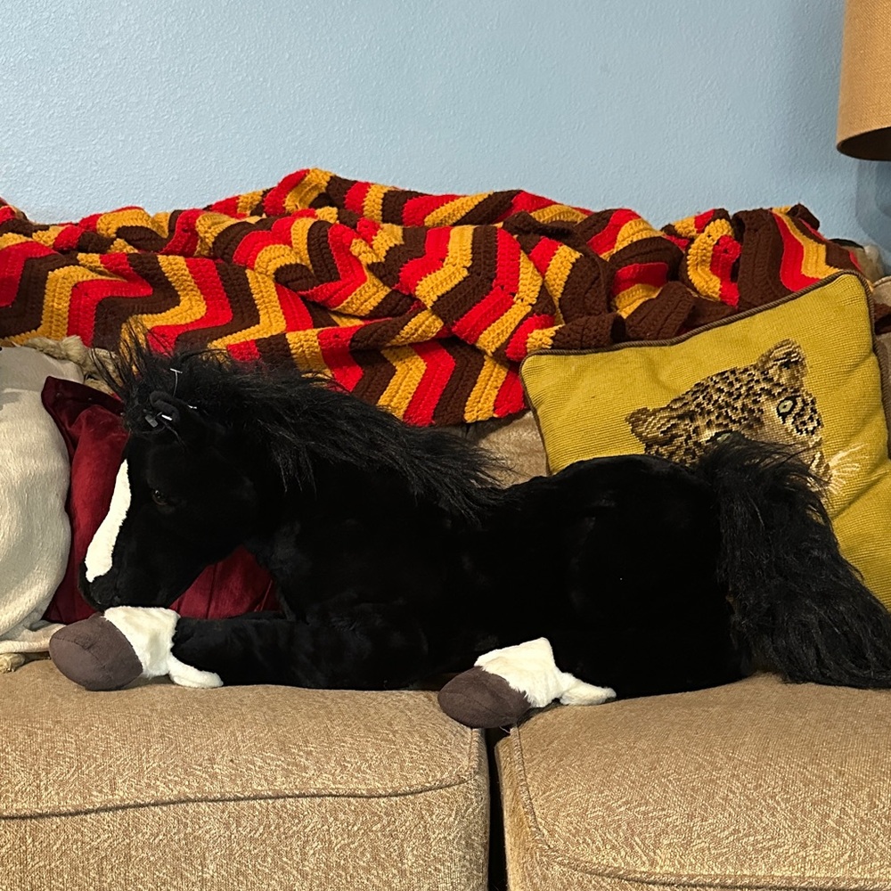 Rare Vintage E&J Classic Black Horse Plush 28" Realistic